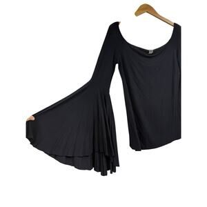 Free People Black Belle Sleeve Stretch Top Fitted Whimsigoth Festival Witchy L